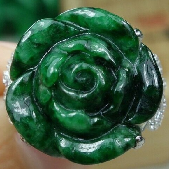 Certified Green 100% Natural A jadeite jade Ring S925 silver 戒指（Free Size） - Picture 1 of 12